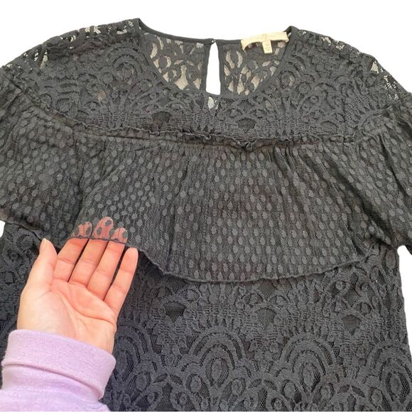 7 For All Mankind Black Sheer Ruffled Blouse with Bell Sleeves - Picture 5 of 9